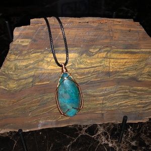 💎Lovely Hand Tooled and copper wire wrapped Chrysocolla stone made by me💎